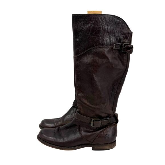 Frye Phillip Tall Riding Boots 7.5 Dark Brown Leather Pull On Mexico Equestrian